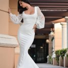 Minimalist Wedding Dress with Square Neck and Long Sleeves