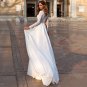Bohemian Beach Long Sleeve V-Neck Sheer Back Floor Length Lace Applique Chiffon Wedding Dress