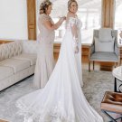 V-Neck Beach Wedding Dress A-Line Illusion Back Bride Gown