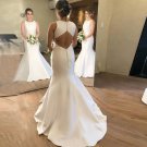 Simple Wedding Dress Jewel Neck White Satin Low Cut Back Mermaid Wedding Dress
