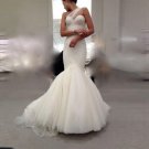 Elegant White Tulle Mermaid Wedding Dresses Online Fitted Form Pleated One Shoulder Wedding Dress