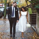 White Satin and Chiffon Tea-Length Wedding Dress