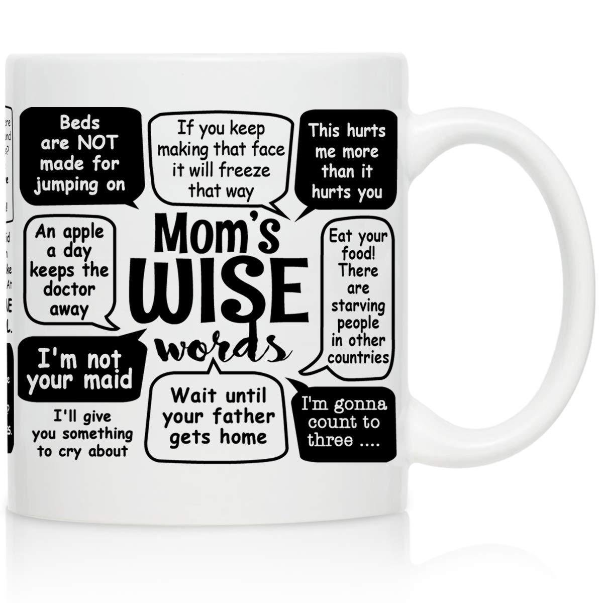 Mom&acirc;��s Wise Words Gag Mom or Dad Coffee Mug Front Back Print Gift Idea For Your Family