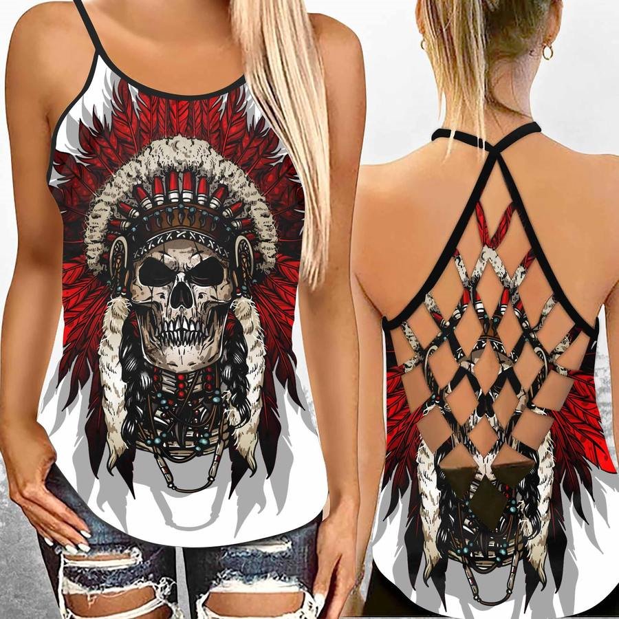 Women's Criss Cross Sexy Top Proud To Be A Native American Open Back Camisole - Black