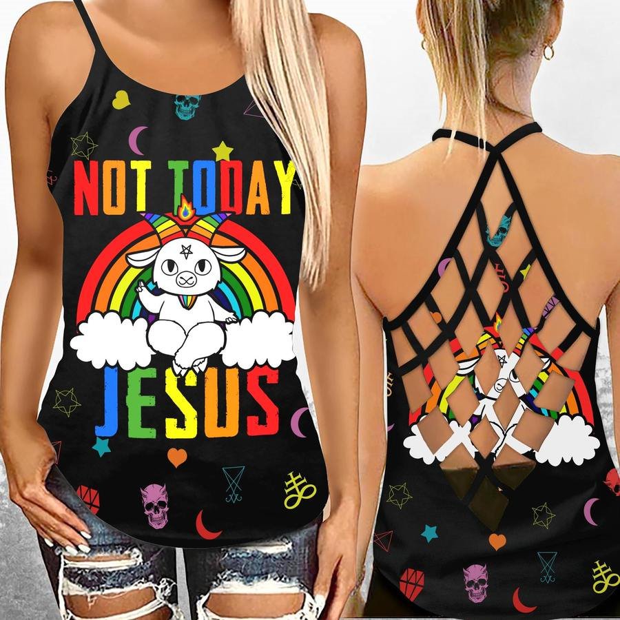 Women's Criss Cross Sexy Top Not Today Jesus Open Back Camisole - Black