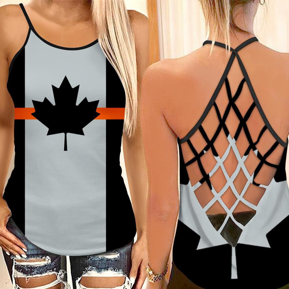Women's Criss Cross Open Back Camisole Canada Thin Orange Line Flag Custom Tank Top Plus Size