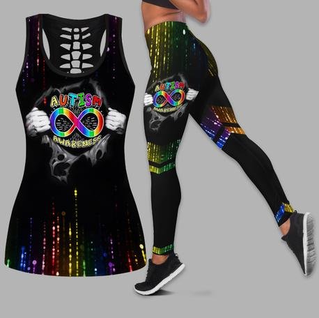 Autism Awareness Infinitive Set Tank Top And Legging For Yoga Running Plus Size