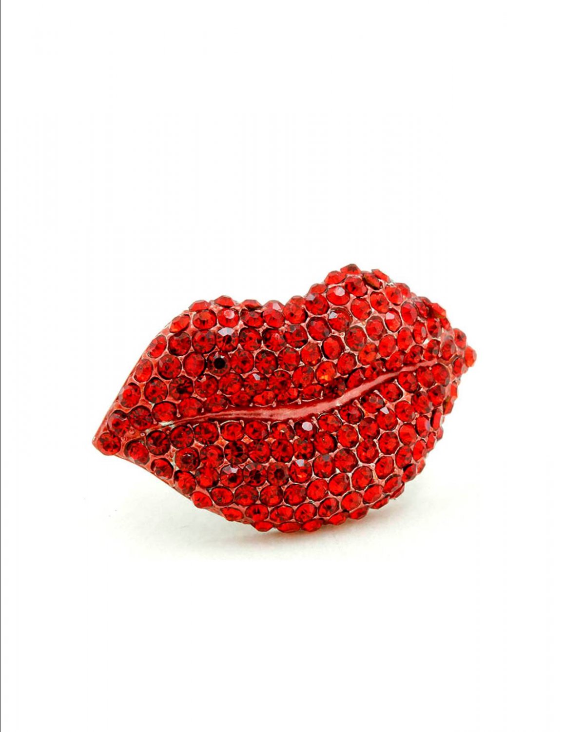 Huge Chunky Gaudy Ruby Red Crystal Rhinestone Juicy Red Lips Mouth ...