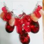 Chunky Red Crystal Ice & Acrylic Tear Drop Teardrop Baubles Bib Necklace Earring Set  Prom Bridal