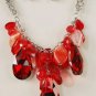 Chunky Red Crystal Ice & Acrylic Tear Drop Teardrop Baubles Bib Necklace Earring Set  Prom Bridal