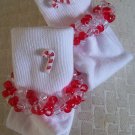 Red and White Candy Cane Crocheted Beaded Socks
