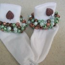 Fall Colored Brown Leaves Crocheted Beaded Socks: Brown and Blue