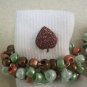 Fall Colored Brown Leaves Crocheted Beaded Socks: Brown and Blue