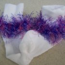 Purple and Pink Fur Trimmed Hand Crocheted Socks