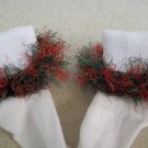 Christmas Green and Red Fur Trimmed Hand Crocheted Socks
