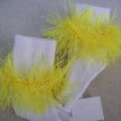 Yellow Fur Trimmed Hand Crocheted Socks