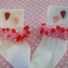 Valentine Girls Custom Beaded Crocheted Socks Red and Pink-Ladies Sizes Available
