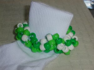 St Patrick's  Girls Custom Beaded Crocheted Socks Green and White-Ladies Sizes Available