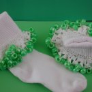 St Patrick's White Trim  Girls Custom Beaded Crocheted Socks-Ladies Sizes Available