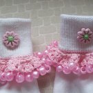 Pink Flowered  Girls Custom Beaded Crocheted Socks