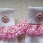 Pink Flowered  Girls Custom Beaded Crocheted Socks