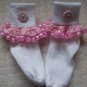Pink Flowered  Girls Custom Beaded Crocheted Socks