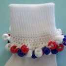 Patriotic Red White and Blue Girls Custom Beaded Crocheted Socks