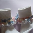 Pastel  Plaid Crocheted Beaded Bobby Socks Pink