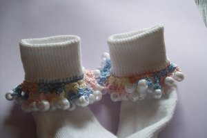 Pastel  Plaid Crocheted Beaded Bobby Socks Pink