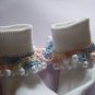 Pastel  Plaid Crocheted Beaded Bobby Socks Pink