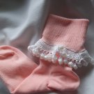 Peach and White Crocheted Beaded Bobby Socks