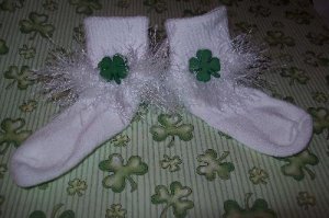 St Patrick's Shamrock  Fur Trimmed Hand Crocheted Socks