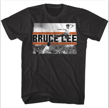 Bruce Lee Flying Kung Fu Kick Men's T Shirt Ninja Warrior Action Martial Arts