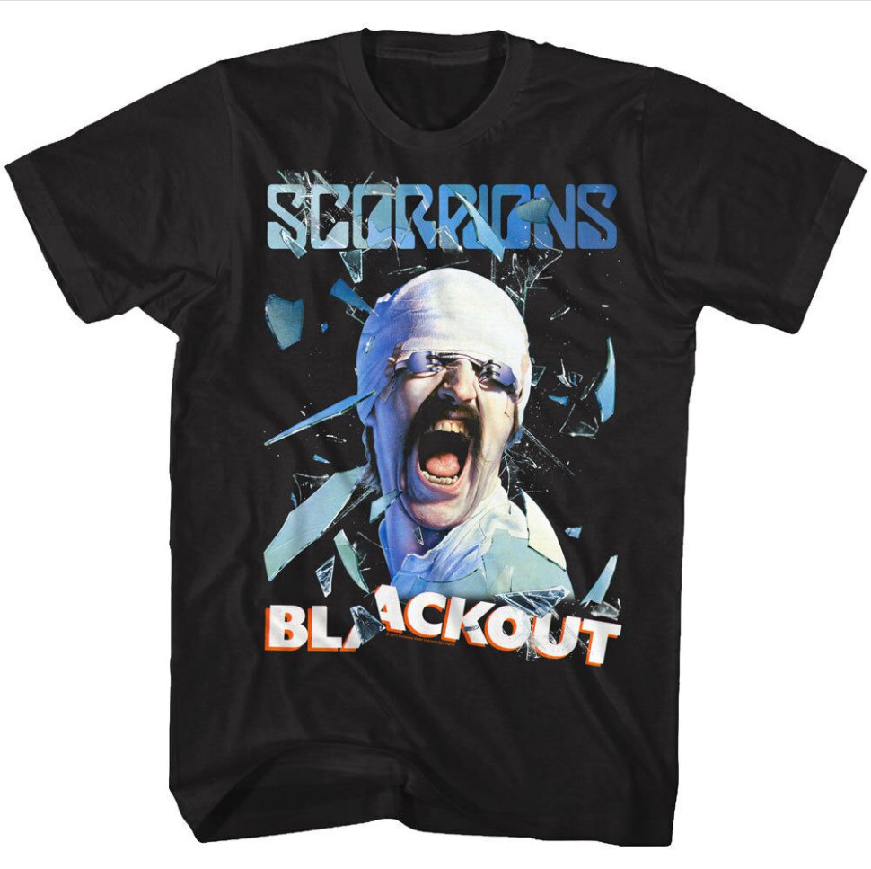 Scorpions Blackout Album Cover Art Mens T Shirt Moustache Rock Band Tour Merch