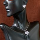 Necklace Earrings Heart Shape Set Clear CZ 925 Sterling Silver #96