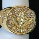 Ring Men's Gold Bling with Cross and Leaf #341 USA Seller