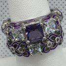 Ring Set Wedding Engagement Purple Princess Cut and Clear Stone #3 USA Seller