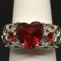 Ring Birthstone Created Red Ruby Heart Sterling Silver #7 USA Seller
