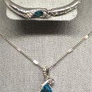 Necklace Bracelet Set Turquoise Crystal White Gold Filled #25 USA Seller
