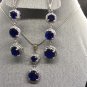 Necklace Earring Ring Set Round Shape Dark Blue CZ #41 USA Seller