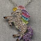Necklace Glitter Unicorn 925 Sterling Silver Multi colored Rhinestone #42 USA Seller Necklace Glitter Unicorn 925 Sterling Silver Multi colored Rhinestone #42 USA Seller