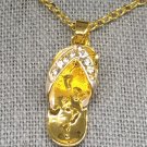 Necklace Dual Color Footprint FlipFlop Crystal 18K Gold Filled #47 USA Seller