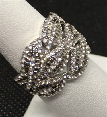 Ring Leaf Shape Clear CZ in 925 Sterling Silver #49 USA Seller