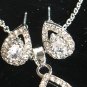 Earring Necklace Set 925 Sterling Silver Water Drop CZ #64 USA Seller