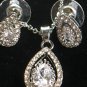 Earring Necklace Set 925 Sterling Silver Water Drop CZ #64 USA Seller