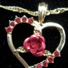 Rose Heart Necklace Gold Plate #71 USA Seller