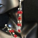 Earrings Metal Red Rose Long Dangle Earrings Stunning #114 USA Seller