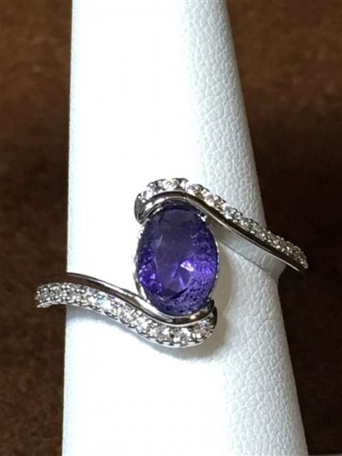 Ring Oval Shape Purple Crystal 925 Sterling Silver #109 USA Seller
