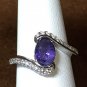 Ring Oval Shape Purple Crystal 925 Sterling Silver #109 USA Seller
