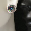 Earrings AAA CZ Colorful Rainbow Square Cut #184 USA Seller